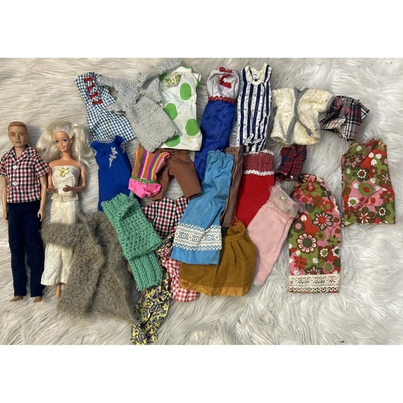 Lot Vintage Barbie Ken Dolls Clothes Dresses Pants 60-80's - Picture 1 of 16